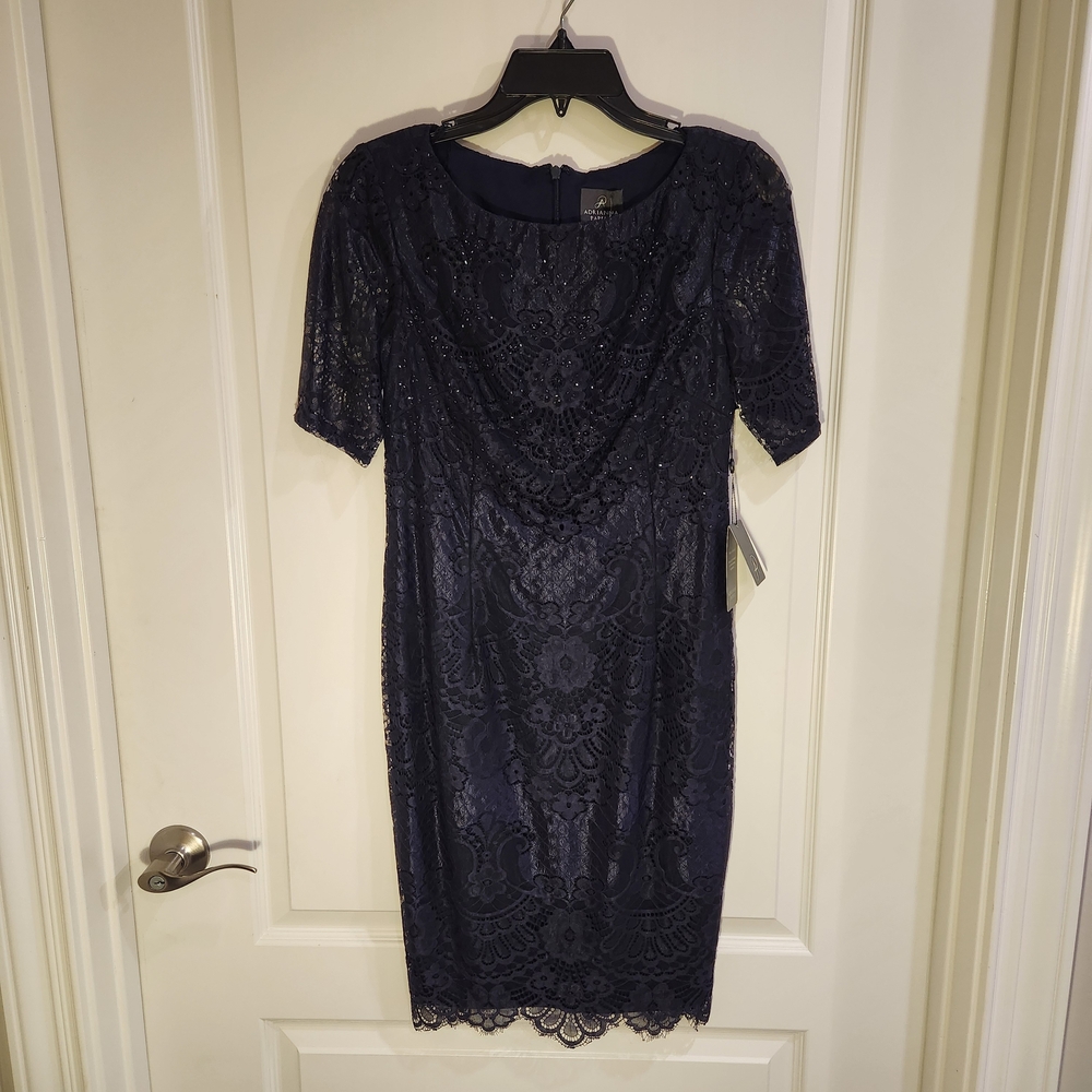 Adrianna Papell Midnight Blue Lace Midi Dress